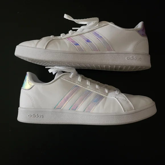 Adidas Grand Court Sneakers White w/Iridescent Stripes - Picture 3 of 9
